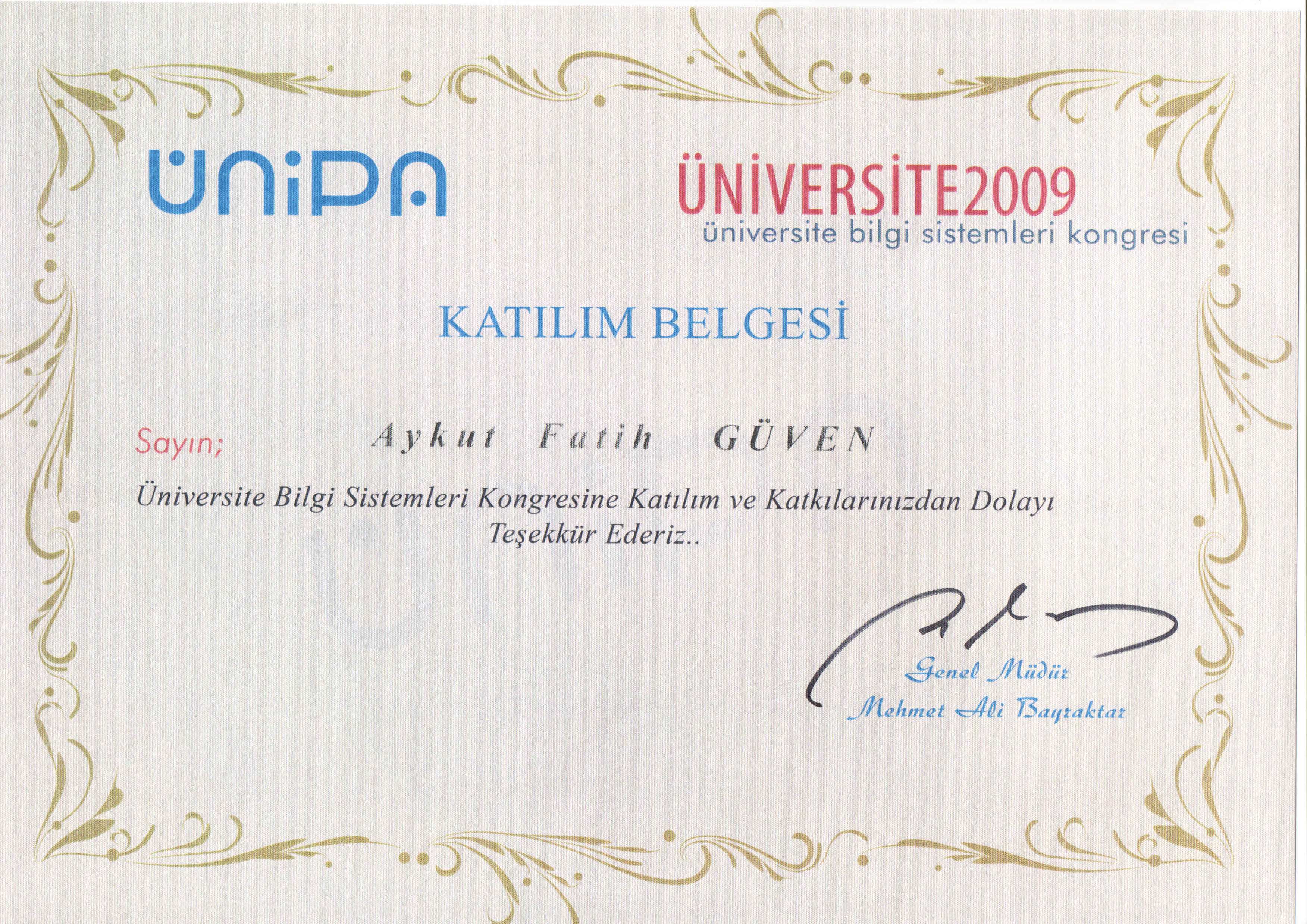 2009 Antalya Kemerde Düzenlenen Üniversiteler Bilgi sistemleri Kongresi